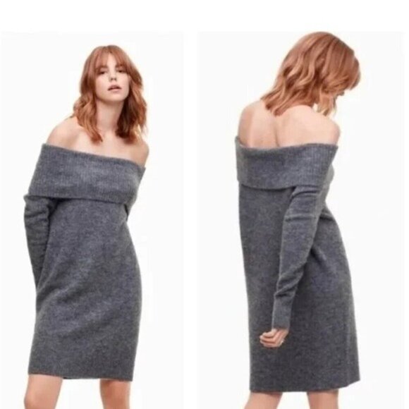 Aritzia Wilfred Free Eishia Off The Shoulder Sweater Dress in Grey Large alpaca - Picture 1 of 12